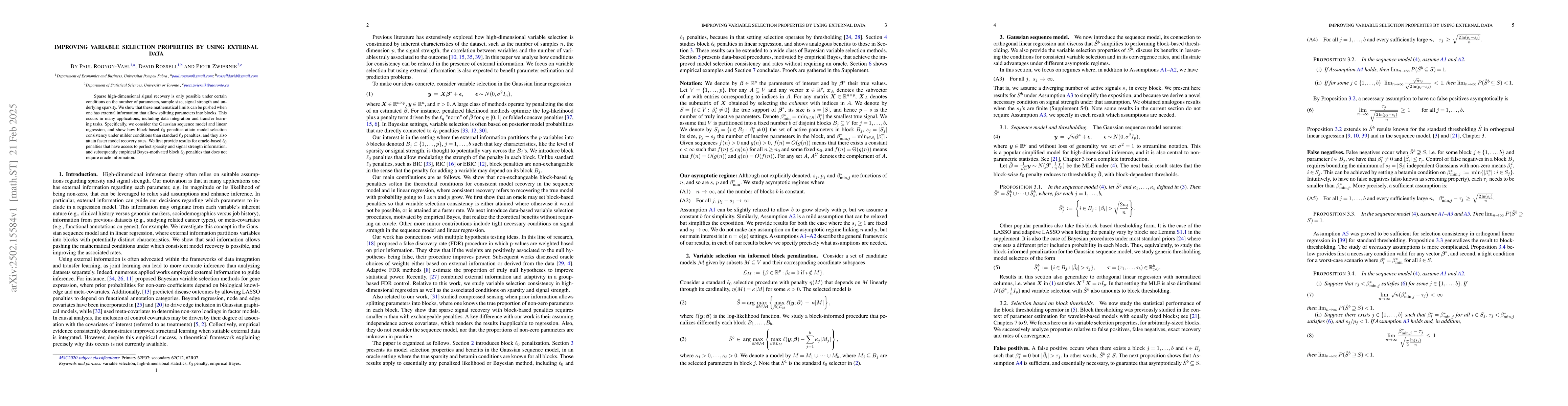 Thumbnail for Improving variable selection properties by using external data