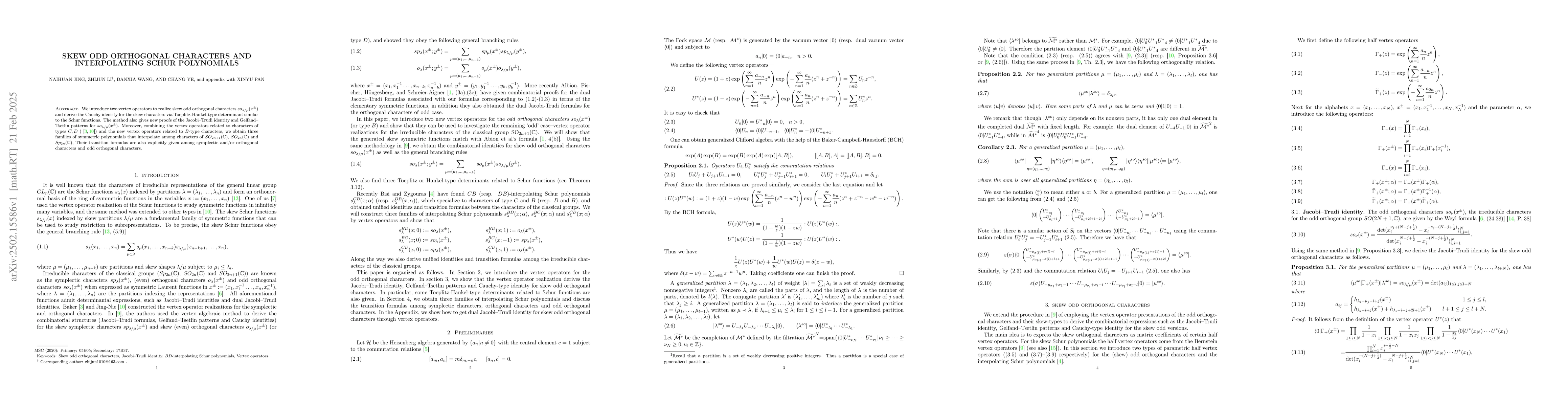 Thumbnail for Skew odd orthogonal characters and interpolating Schur polynomials