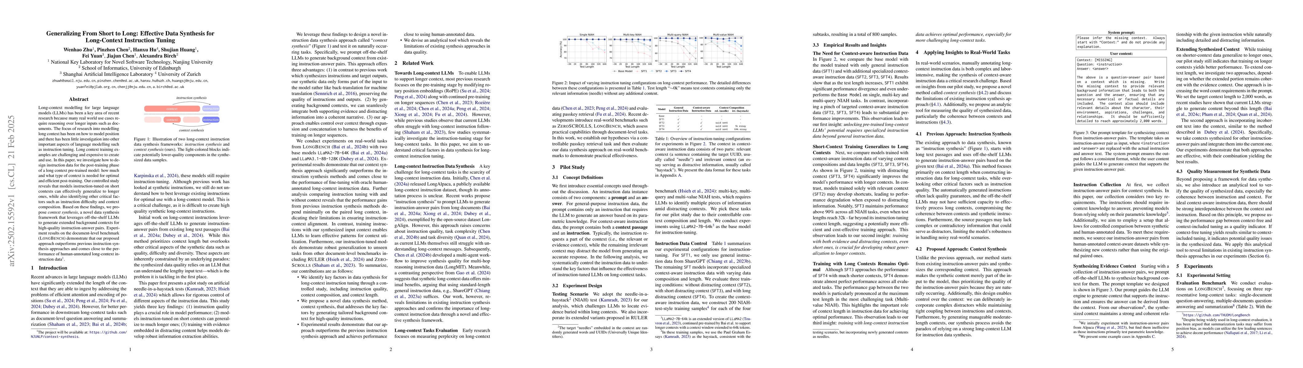 Thumbnail for Generalizing From Short to Long: Effective Data Synthesis for
  Long-Context Instruction Tuning