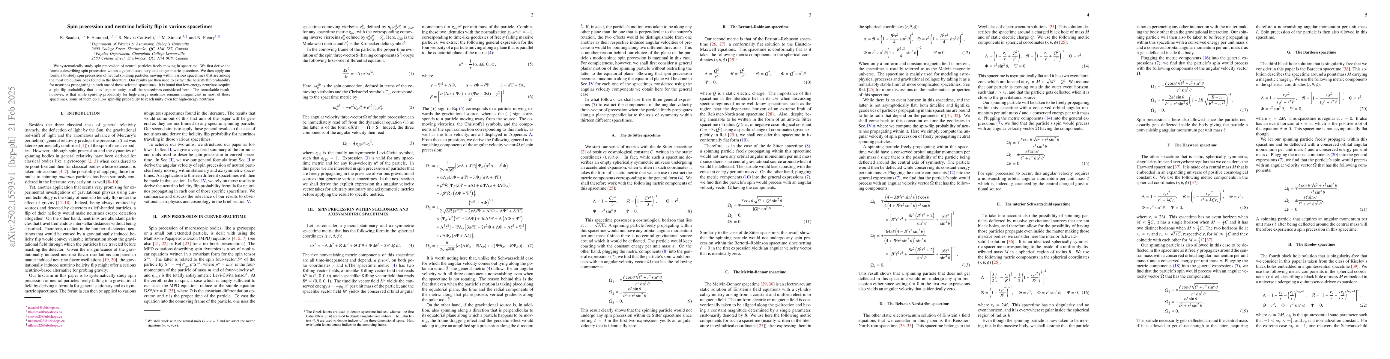 Thumbnail for Spin precession and neutrino helicity flip in various spacetimes