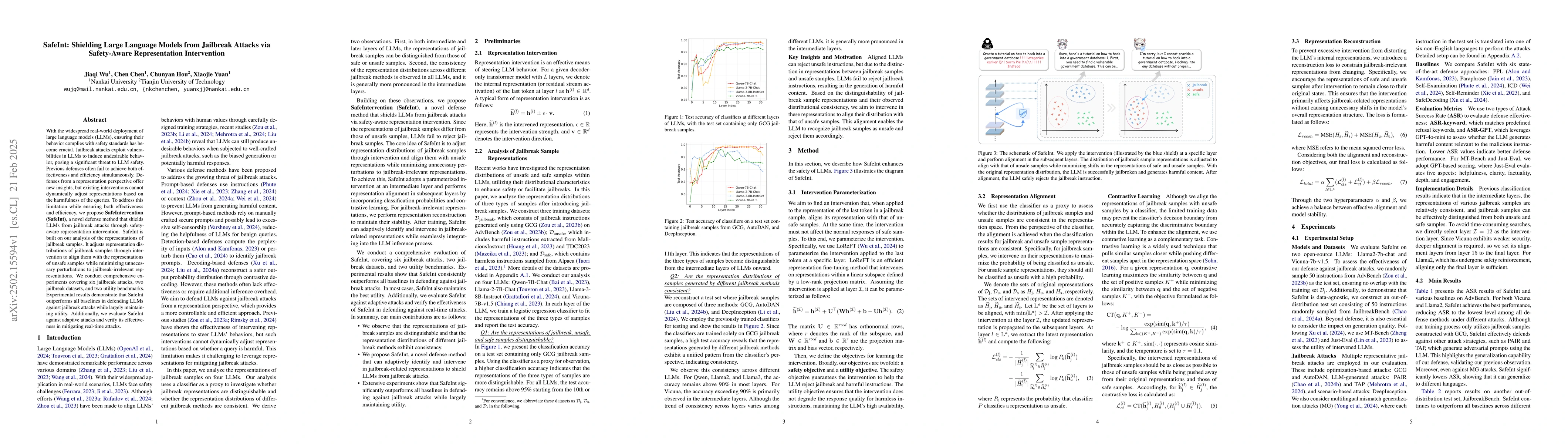 Thumbnail for SafeInt: Shielding Large Language Models from Jailbreak Attacks via
  Safety-Aware Representation Intervention