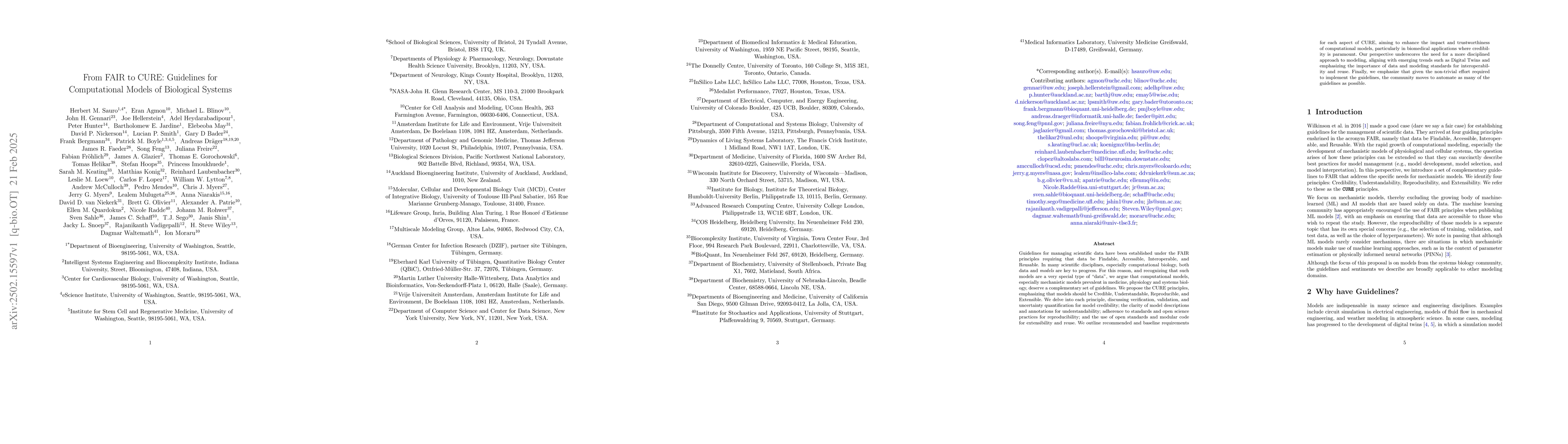 Thumbnail for From FAIR to CURE: Guidelines for Computational Models of Biological
  Systems