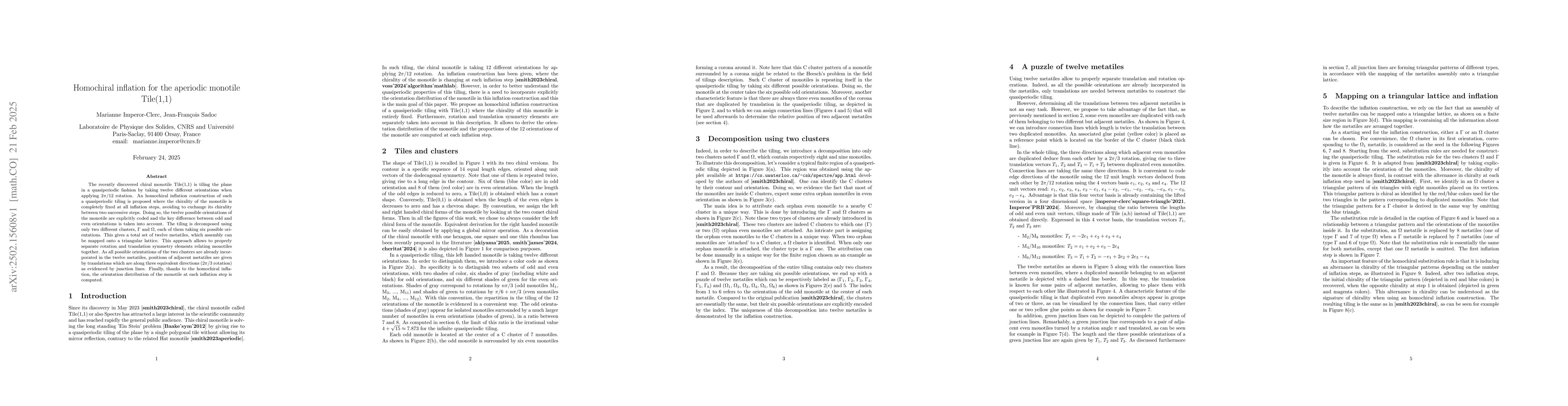 Thumbnail for Homochiral inflation for the aperiodic monotile Tile(1,1)