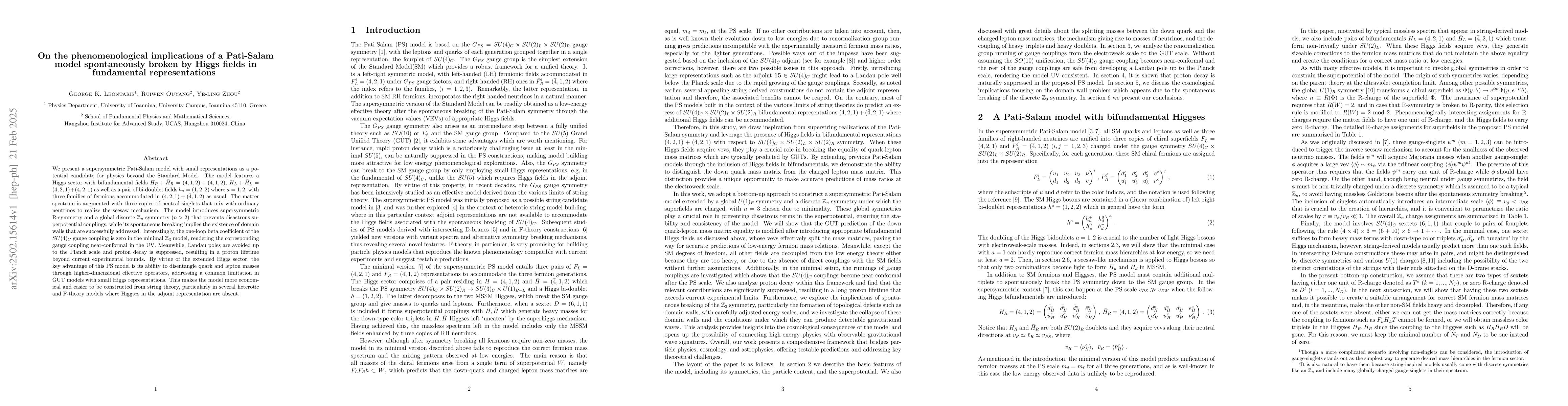 Thumbnail for On the phenomenological implications of a Pati-Salam model spontaneously
  broken by Higgs fields in fundamental representations