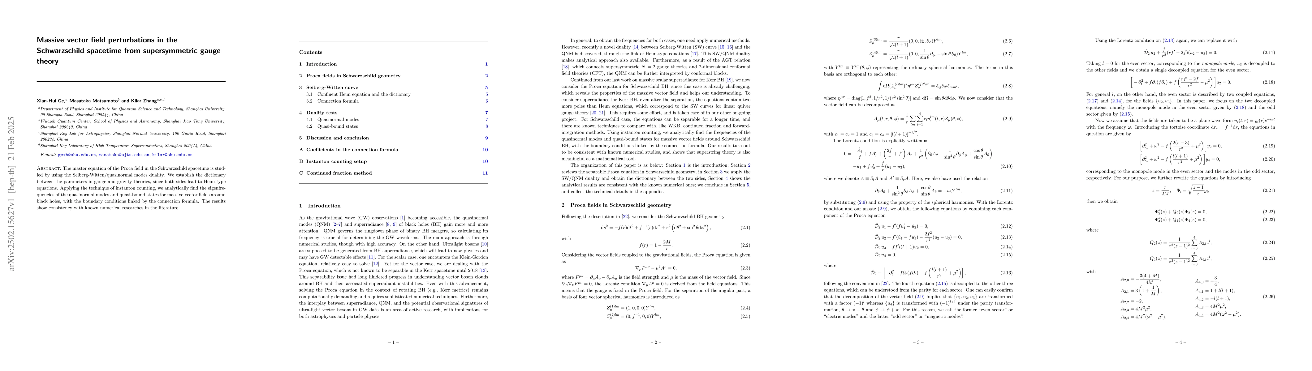 Thumbnail for Massive vector field perturbations in the Schwarzschild spacetime from
  supersymmetric gauge theory