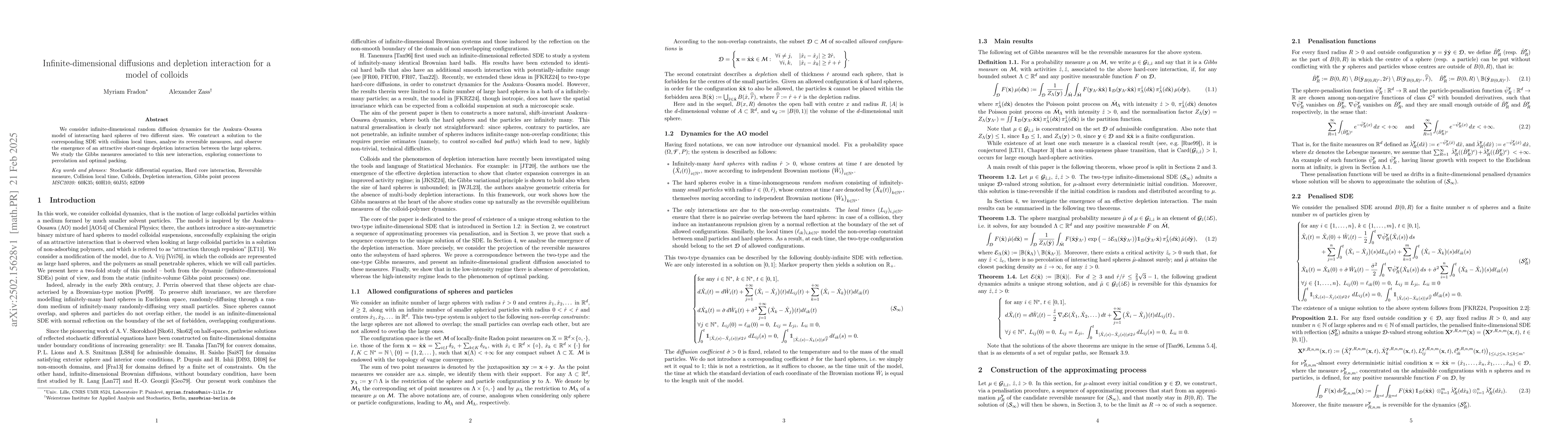 Thumbnail for Infinite-dimensional diffusions and depletion interaction for a model of
  colloids