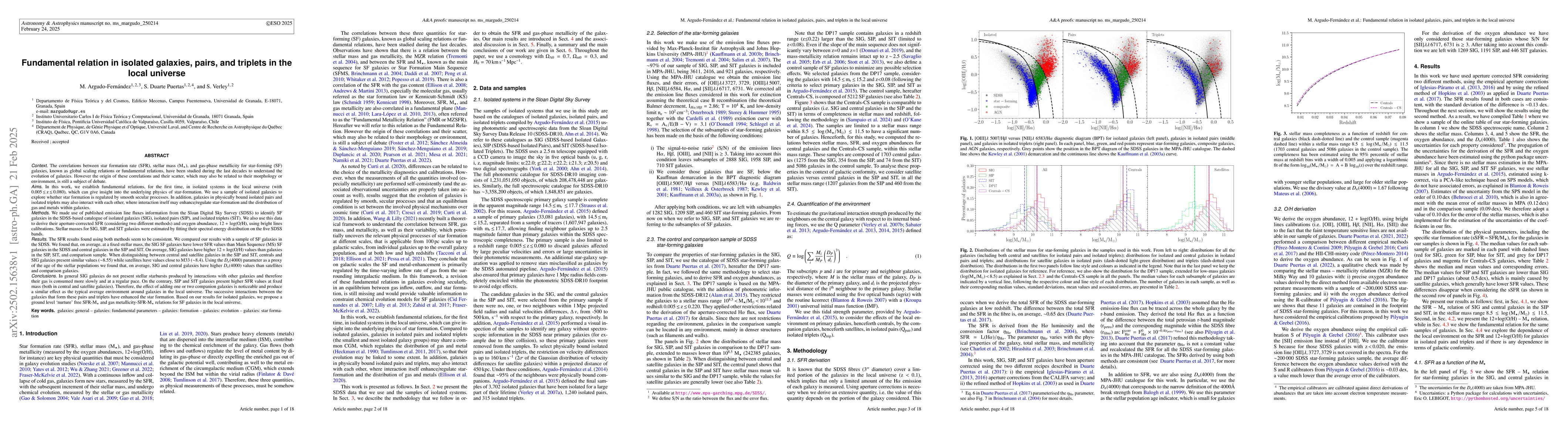 Thumbnail for Fundamental relation in isolated galaxies, pairs, and triplets in the
  local universe