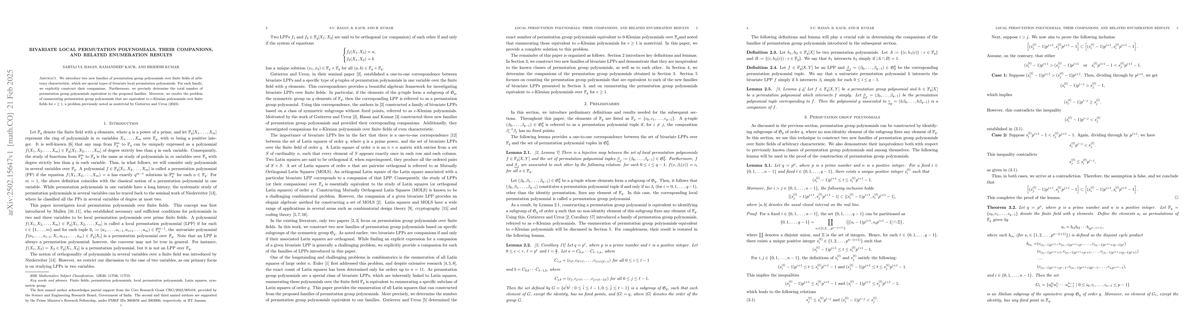 Thumbnail for Bivariate local permutation polynomials, their companions, and related
  enumeration results
