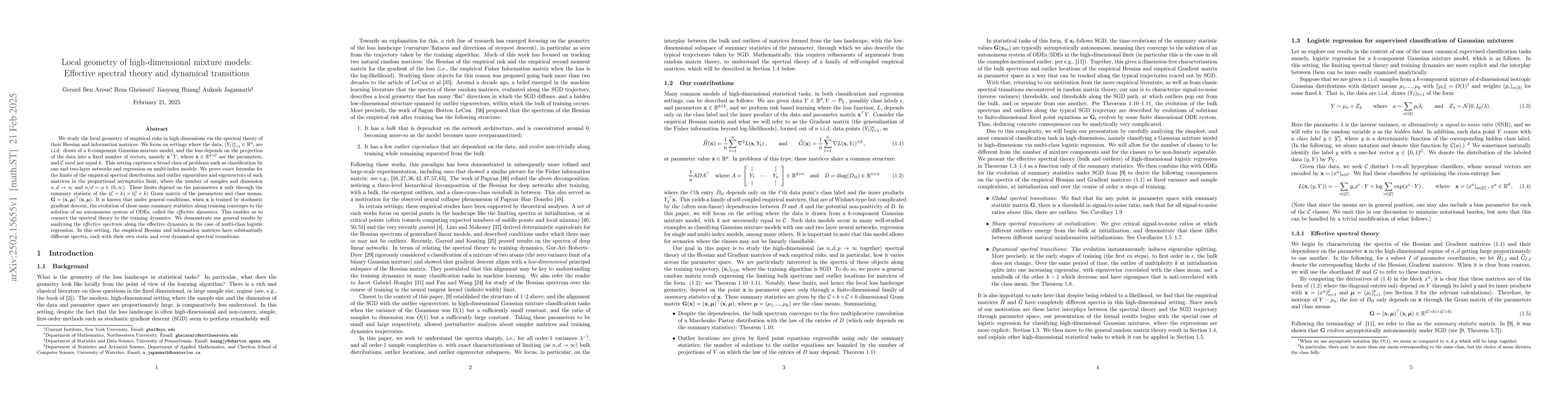 Thumbnail for Local geometry of high-dimensional mixture models: Effective spectral
  theory and dynamical transitions
