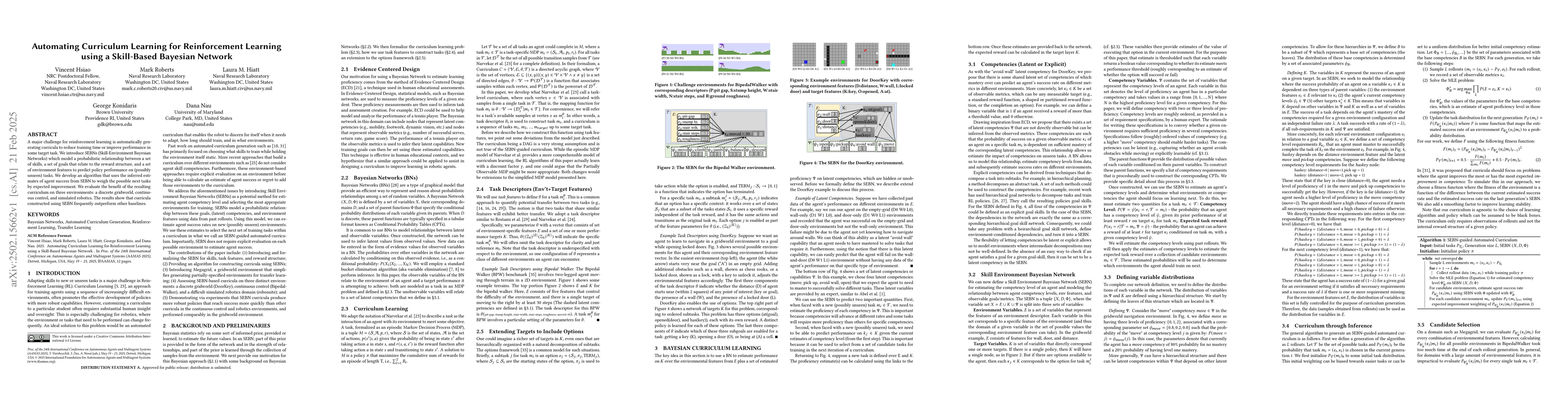 Thumbnail for Automating Curriculum Learning for Reinforcement Learning using a
  Skill-Based Bayesian Network