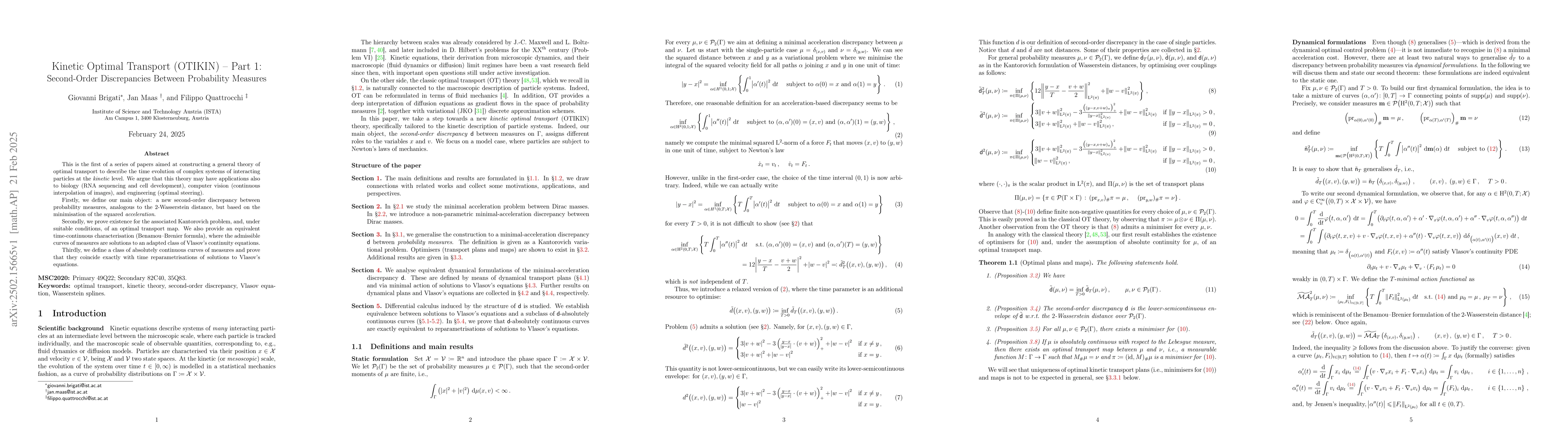 Thumbnail for Kinetic Optimal Transport (OTIKIN) -- Part 1: Second-Order Discrepancies
  Between Probability Measures