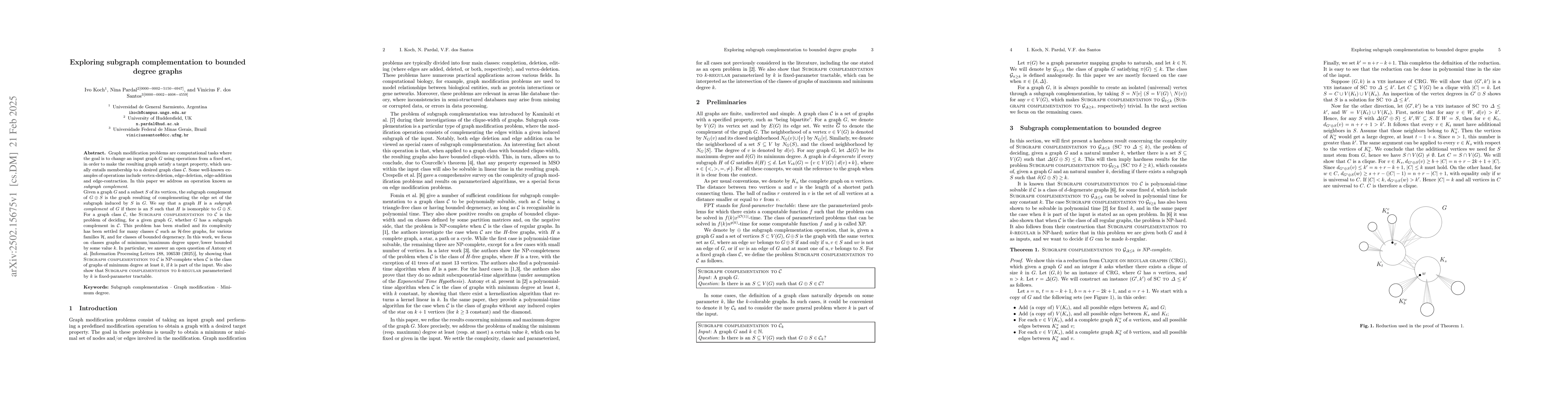 Thumbnail for Exploring subgraph complementation to bounded degree graphs
