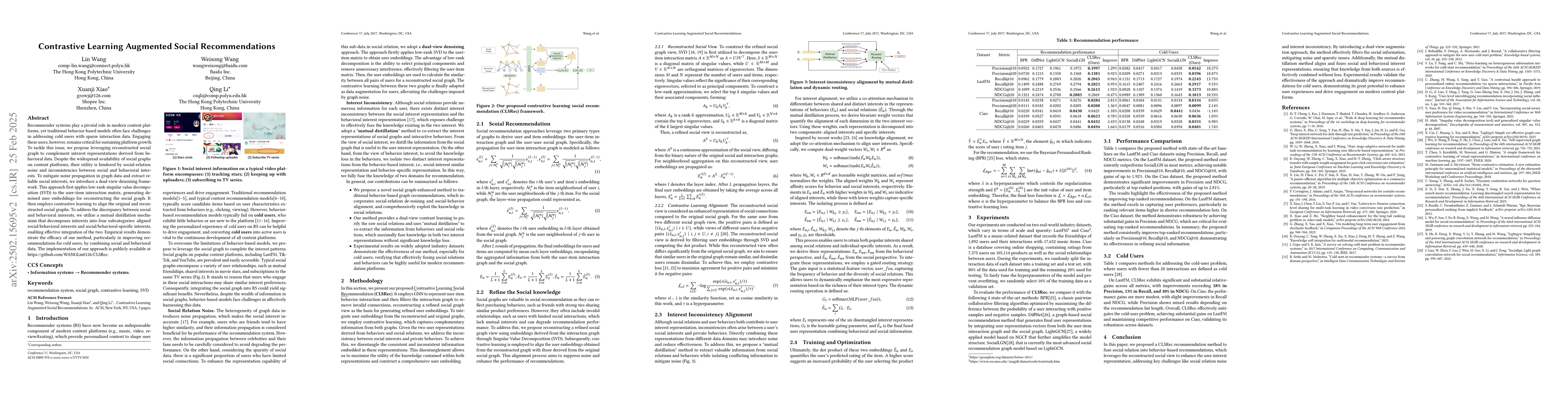 Thumbnail for Contrastive Learning Augmented Social Recommendations