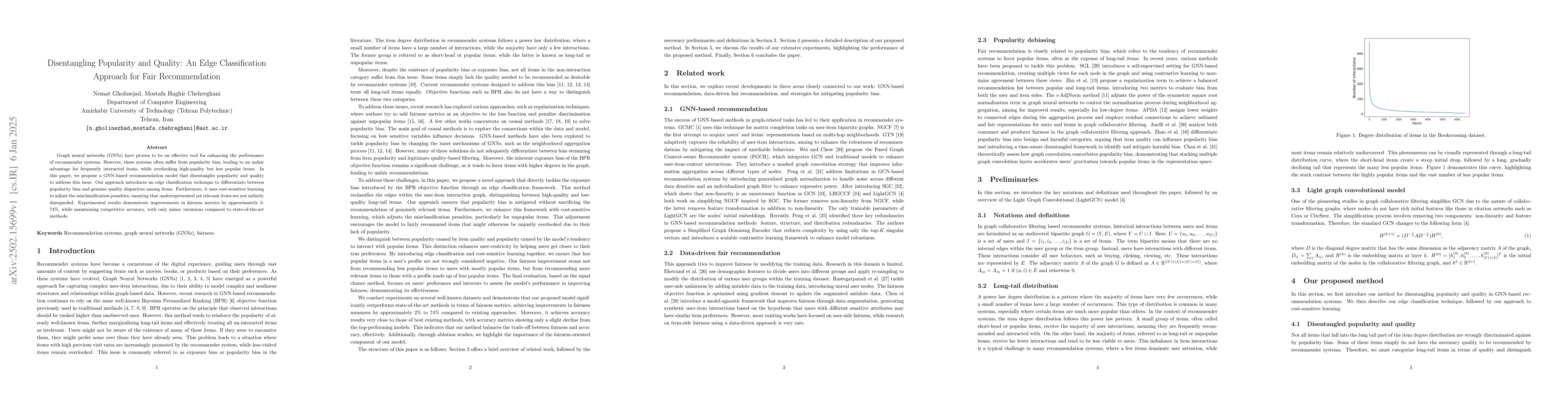 Thumbnail for Disentangling Popularity and Quality: An Edge Classification Approach
  for Fair Recommendation