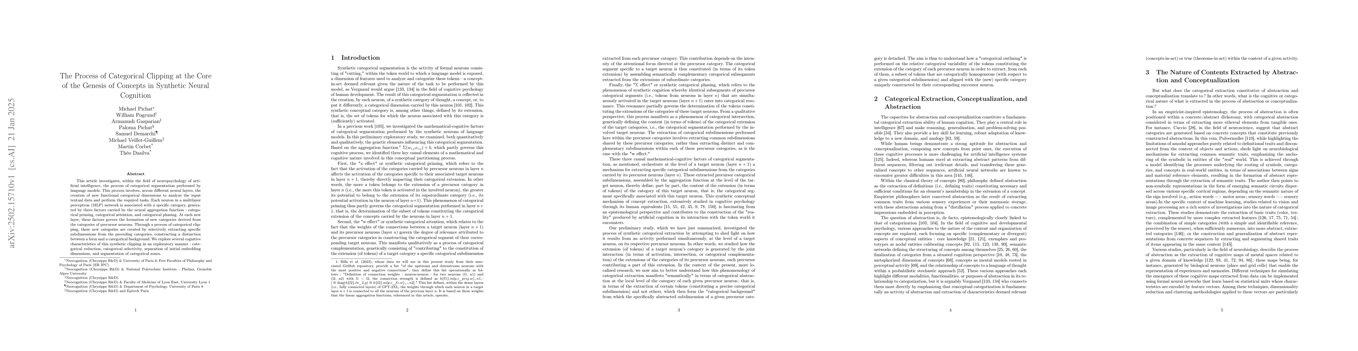 Thumbnail for The Process of Categorical Clipping at the Core of the Genesis of
  Concepts in Synthetic Neural Cognition