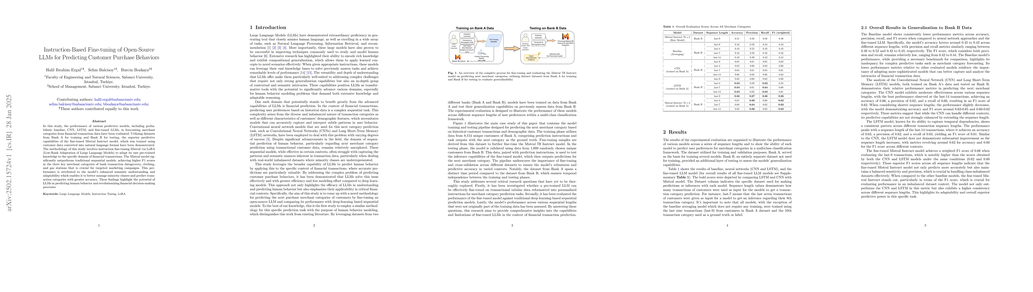 Thumbnail for Instruction-Based Fine-tuning of Open-Source LLMs for Predicting
  Customer Purchase Behaviors