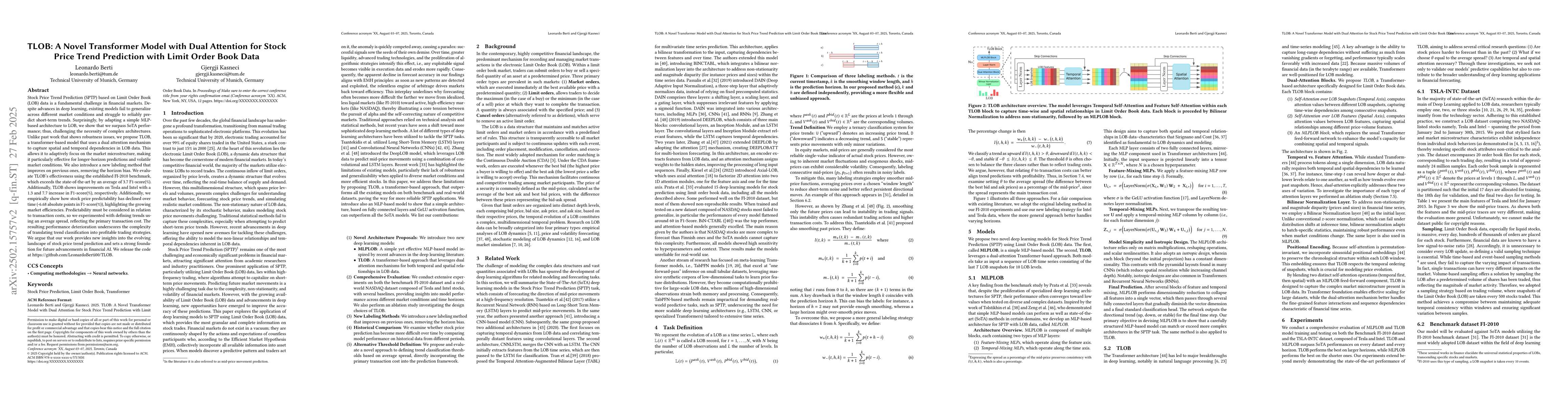 Thumbnail for TLOB: A Novel Transformer Model with Dual Attention for Stock Price
  Trend Prediction with Limit Order Book Data