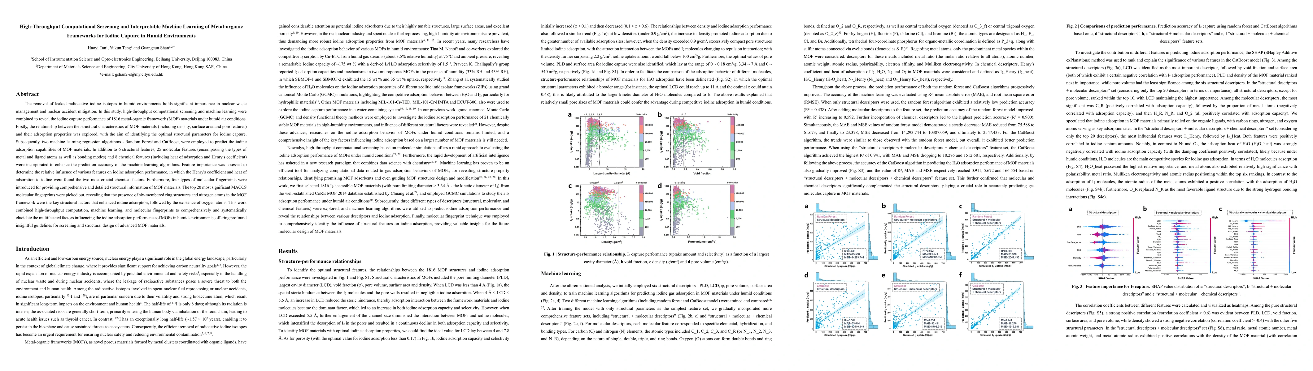 Thumbnail for High-Throughput Computational Screening and Interpretable Machine
  Learning of Metal-organic Frameworks for Iodine Capture