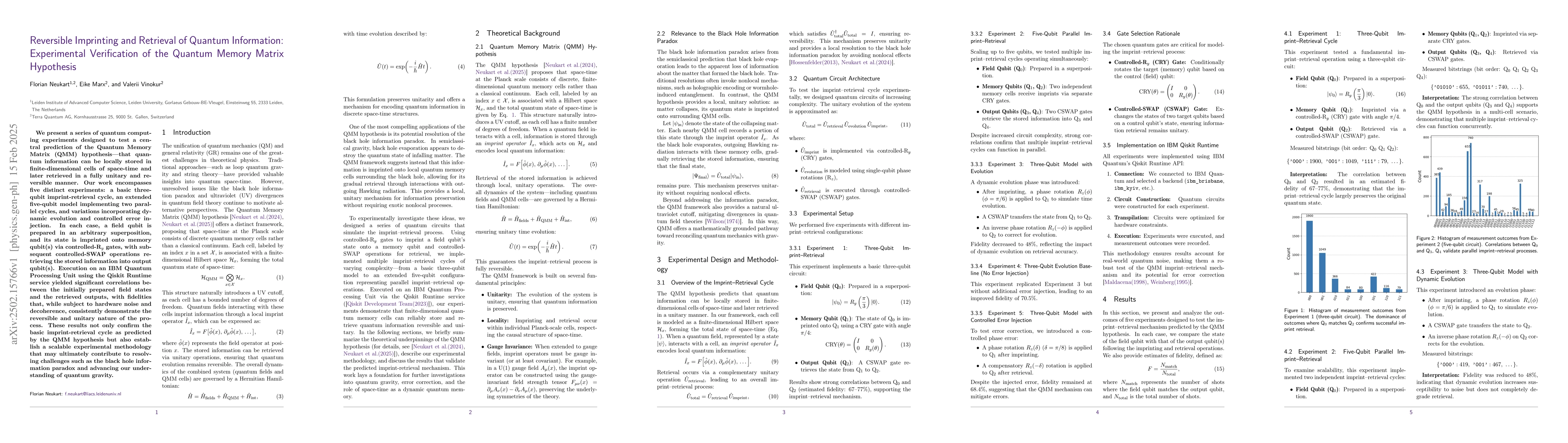 Thumbnail for Reversible Imprinting and Retrieval of Quantum Information: Experimental
  Verification of the Quantum Memory Matrix Hypothesis