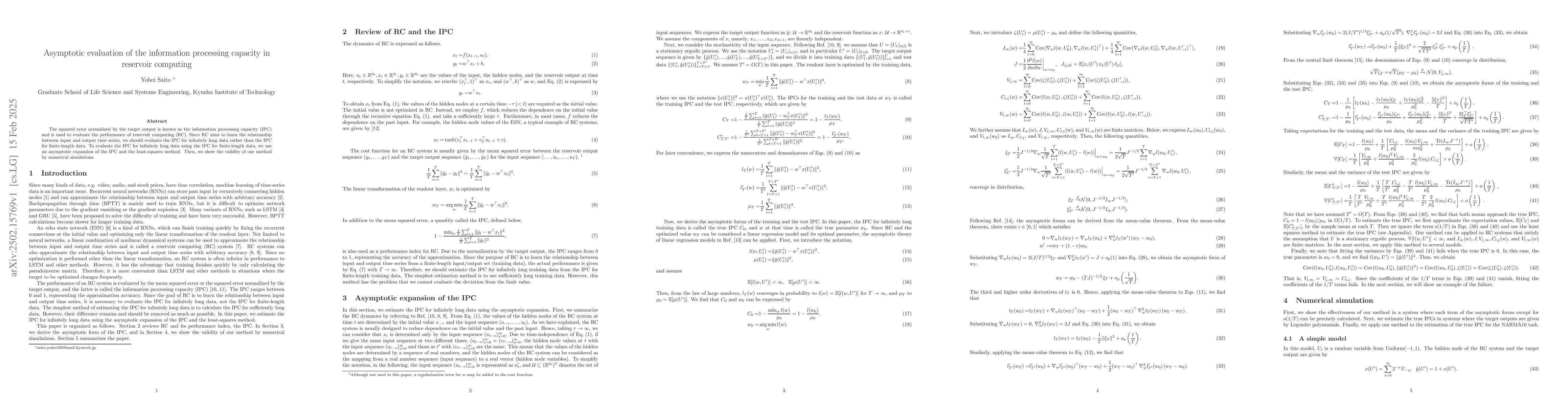 Thumbnail for Asymptotic evaluation of the information processing capacity in
  reservoir computing