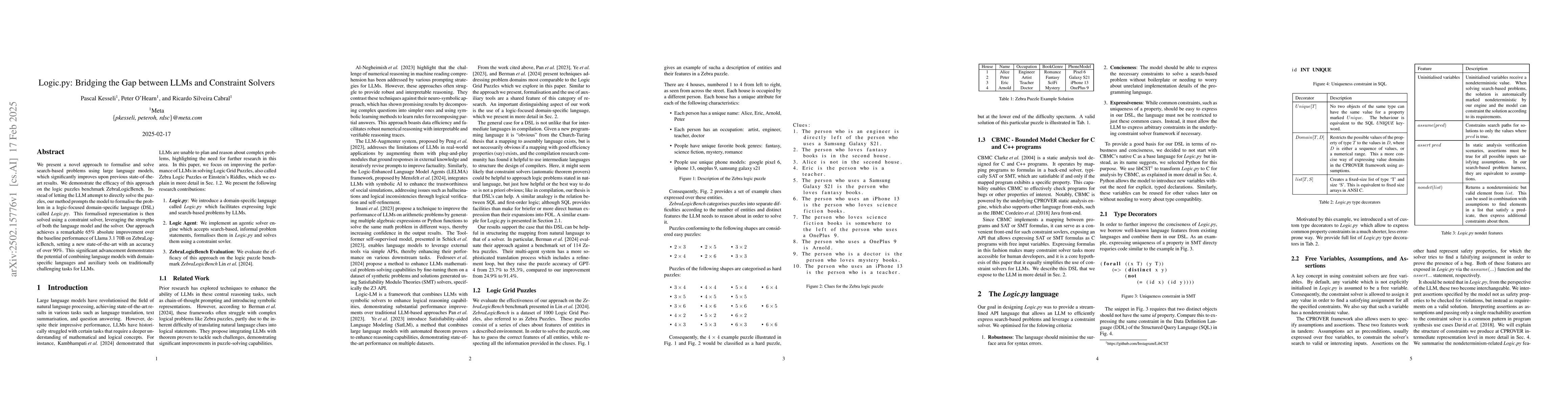 Thumbnail for Logic.py: Bridging the Gap between LLMs and Constraint Solvers