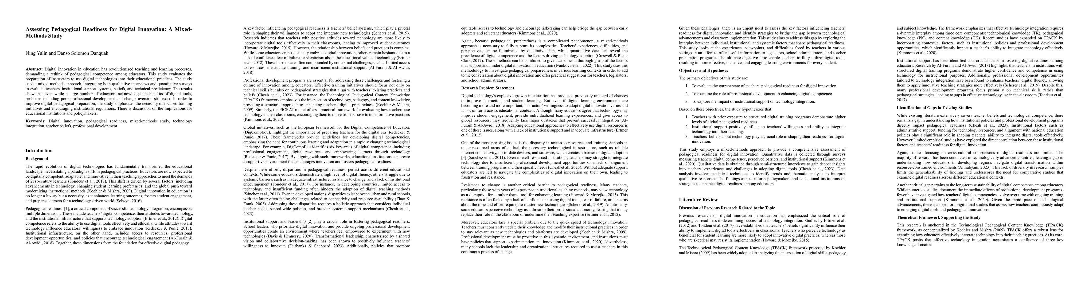 Thumbnail for Assessing Pedagogical Readiness for Digital Innovation: A Mixed-Methods
  Study