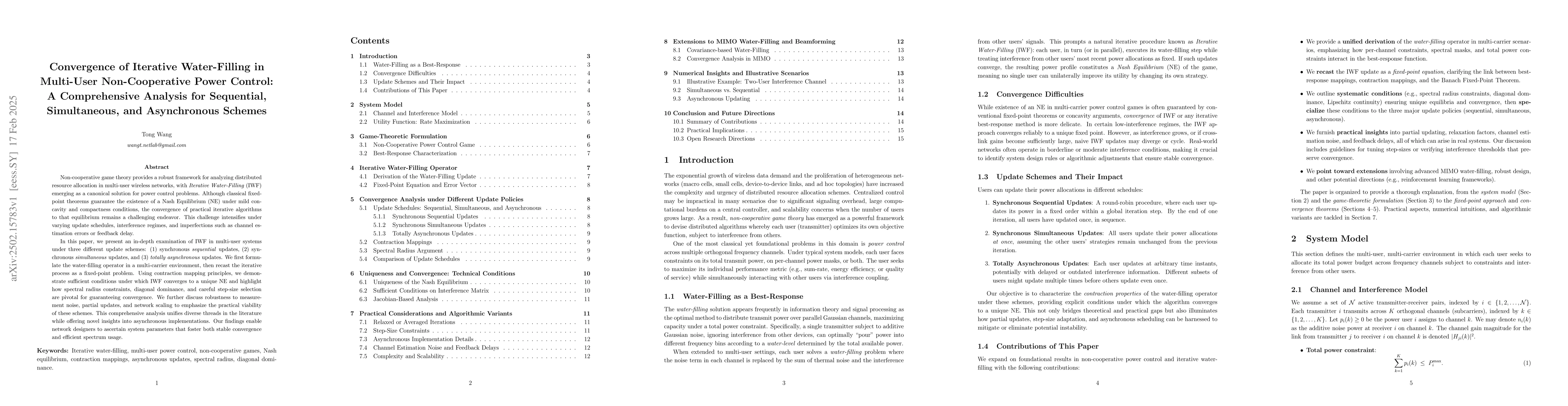 Thumbnail for Convergence of Iterative Water-Filling in Multi-User Non-Cooperative
  Power Control: A Comprehensive Analysis for Sequential, Simultaneous, and
  Asynchronous Schemes
