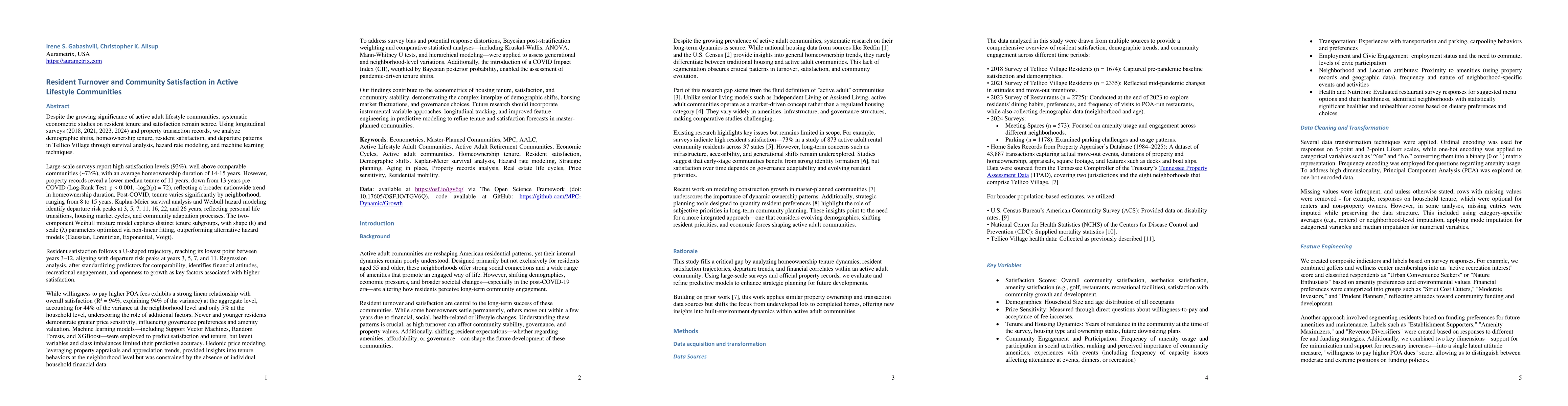 Thumbnail for Resident Turnover and Community Satisfaction in Active Lifestyle
  Communities
