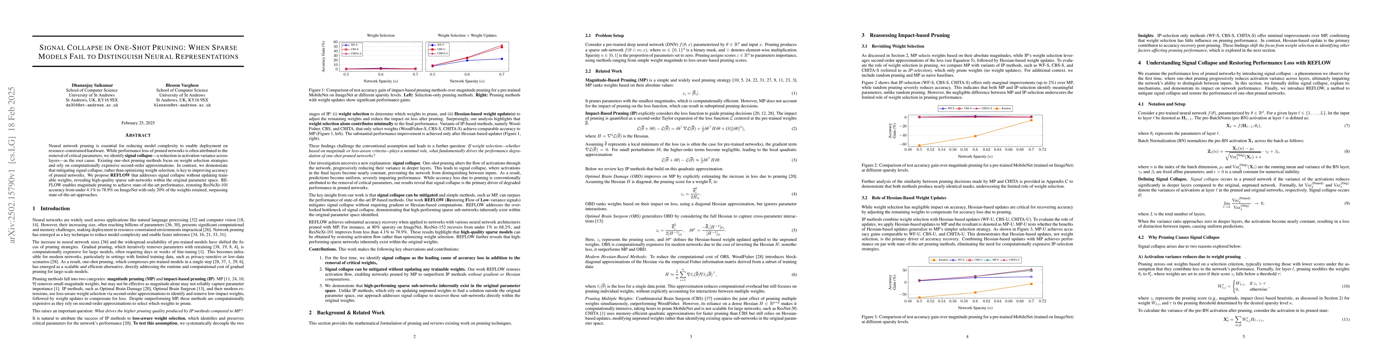 Thumbnail for Signal Collapse in One-Shot Pruning: When Sparse Models Fail to
  Distinguish Neural Representations