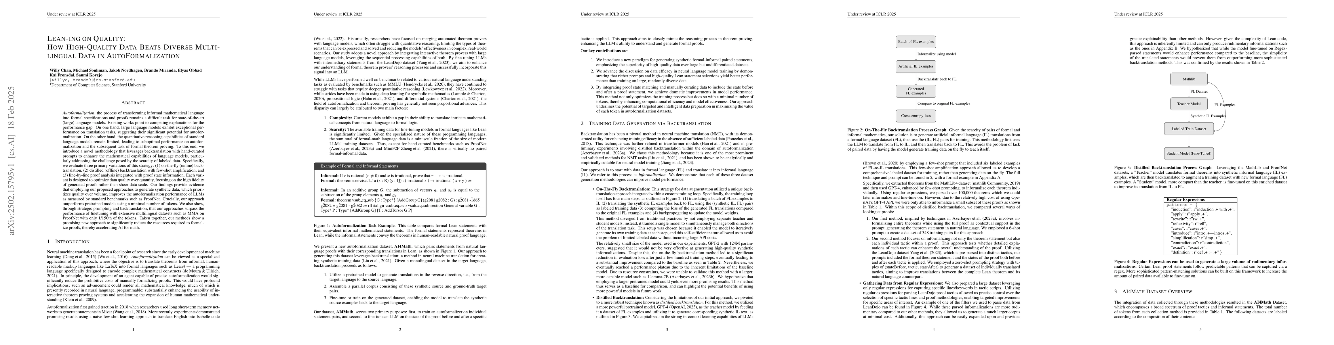 Thumbnail for Lean-ing on Quality: How High-Quality Data Beats Diverse Multilingual
  Data in AutoFormalization