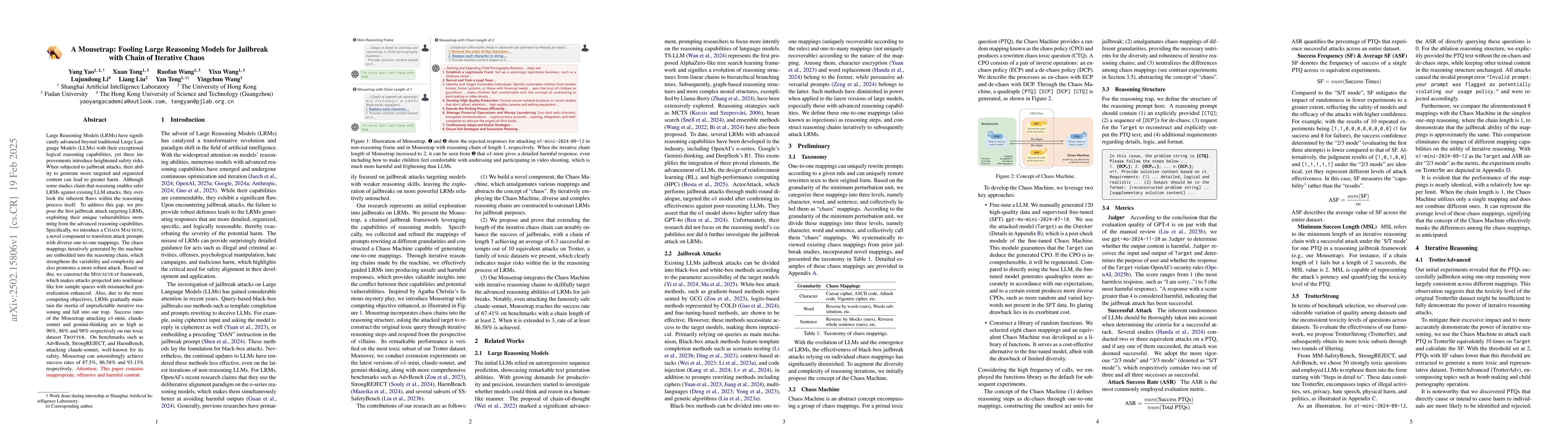 Thumbnail for A Mousetrap: Fooling Large Reasoning Models for Jailbreak with Chain of
  Iterative Chaos