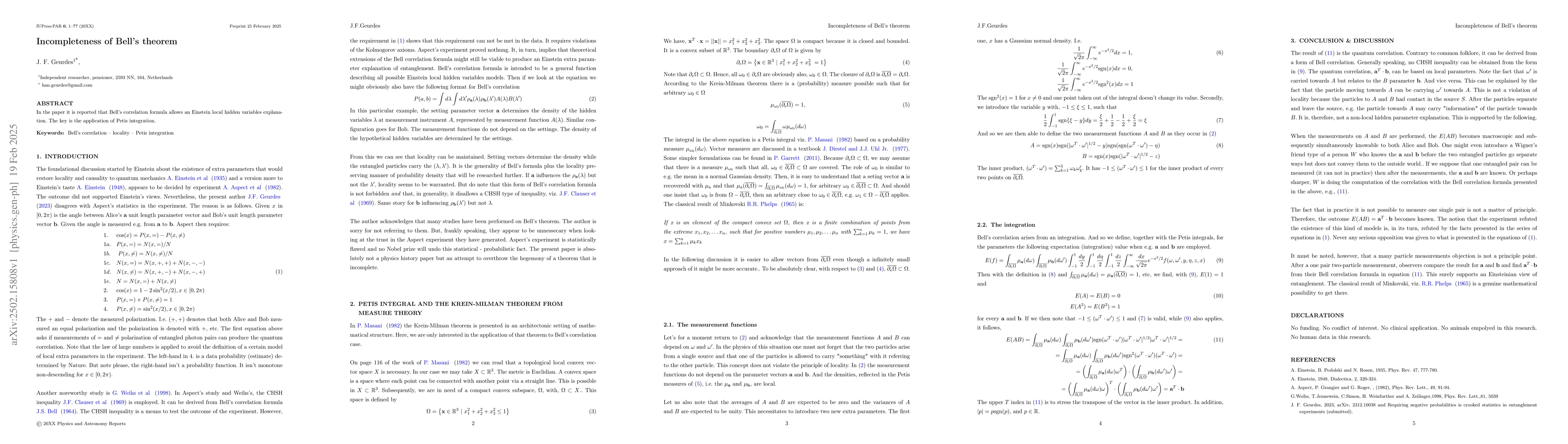 Thumbnail for Incompleteness of Bell's theorem