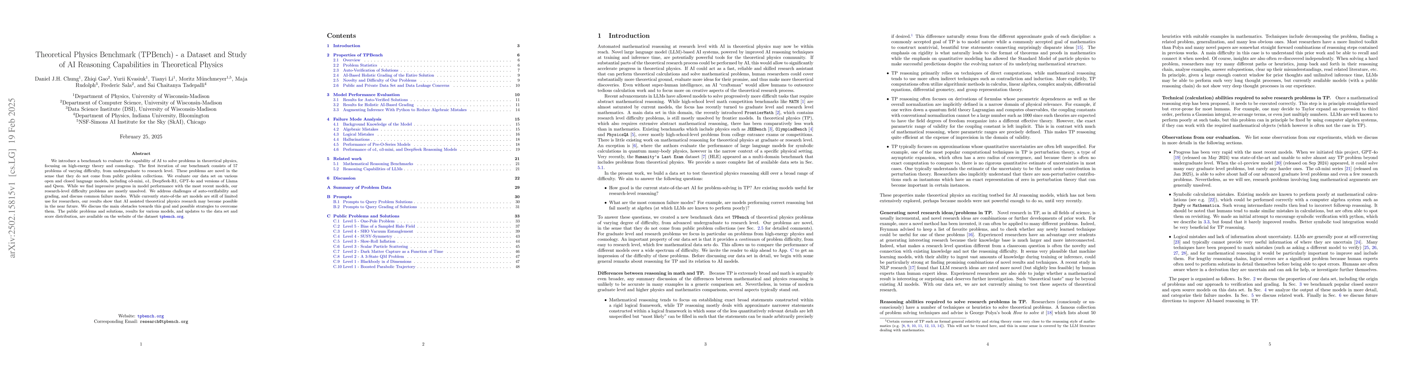 Thumbnail for Theoretical Physics Benchmark (TPBench) -- a Dataset and Study of AI
  Reasoning Capabilities in Theoretical Physics