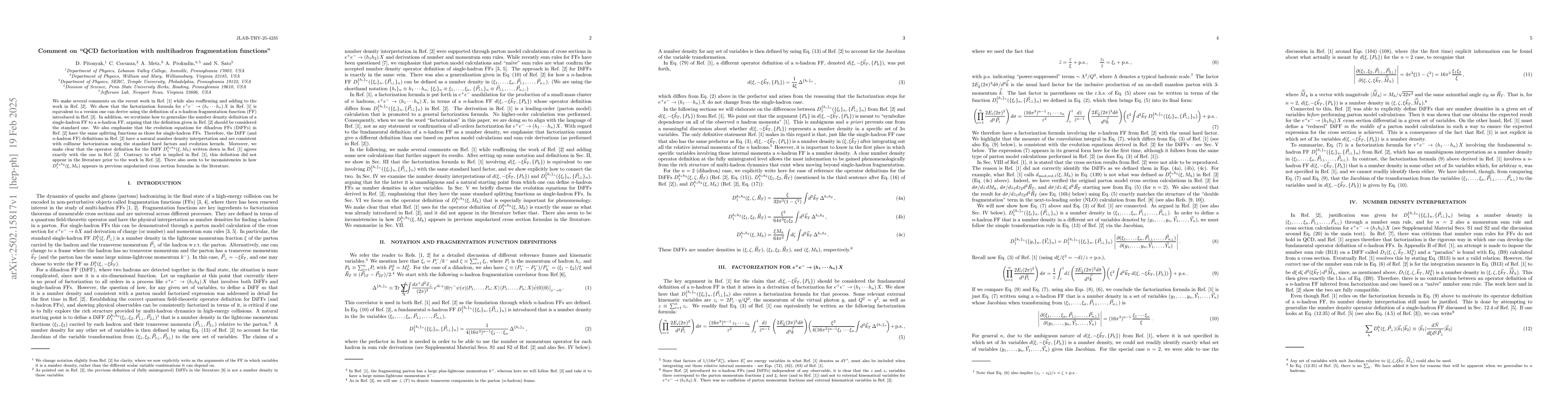 Thumbnail for Comment on "QCD factorization with multihadron fragmentation functions"