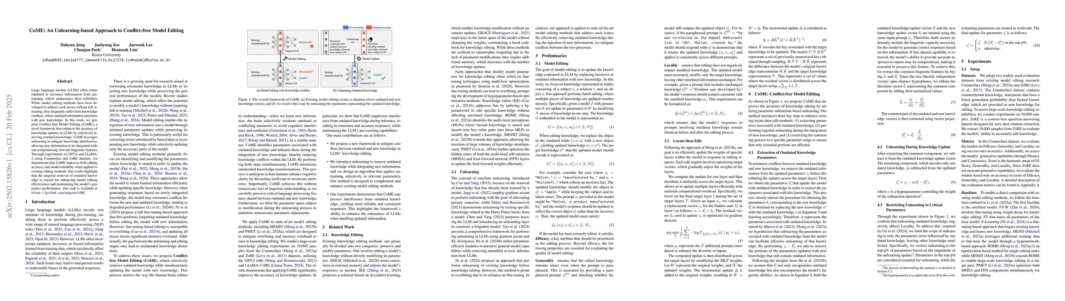 Thumbnail for CoME: An Unlearning-based Approach to Conflict-free Model Editing
