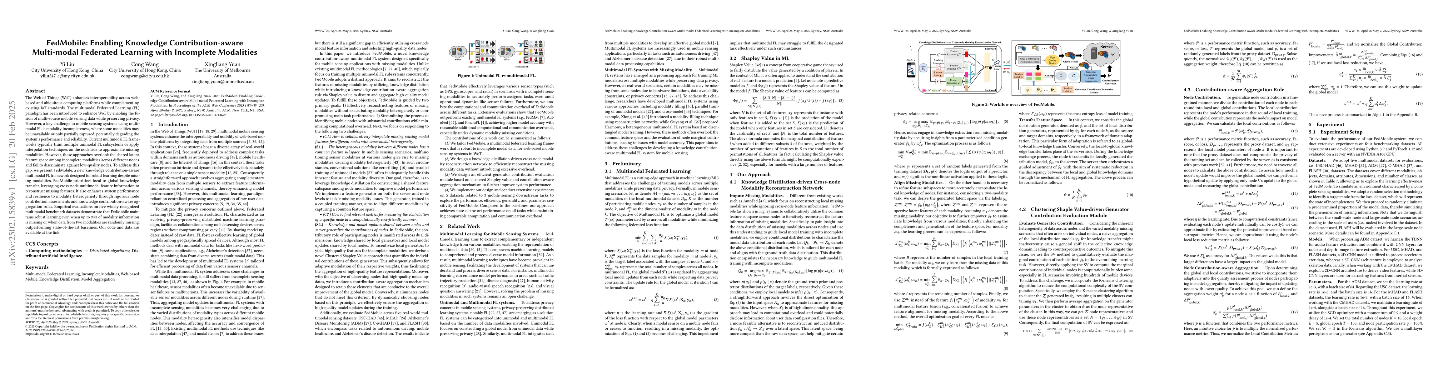 Thumbnail for FedMobile: Enabling Knowledge Contribution-aware Multi-modal Federated
  Learning with Incomplete Modalities