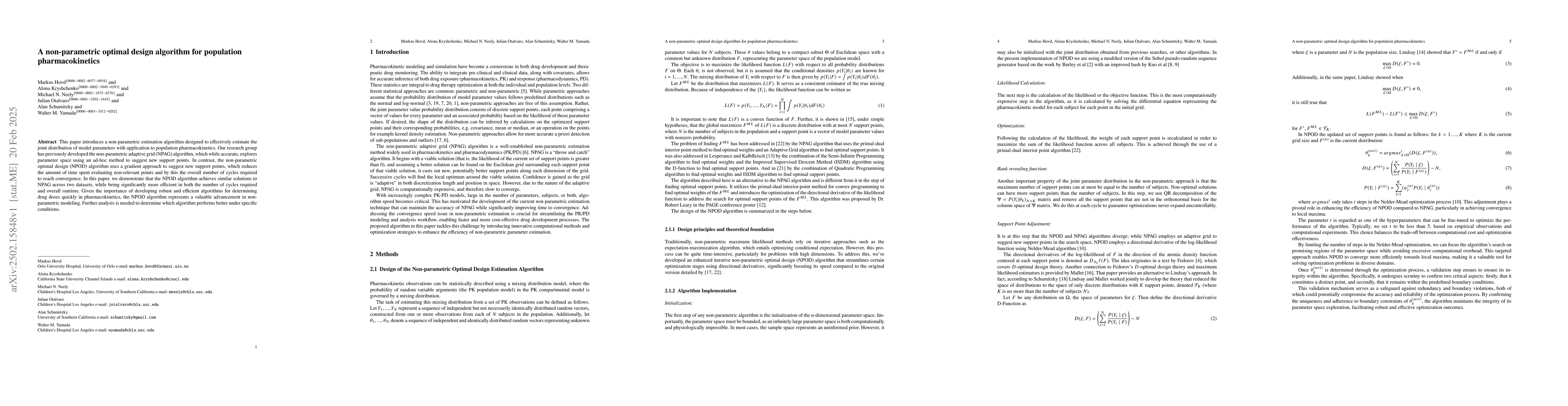 Thumbnail for A non-parametric optimal design algorithm for population
  pharmacokinetics