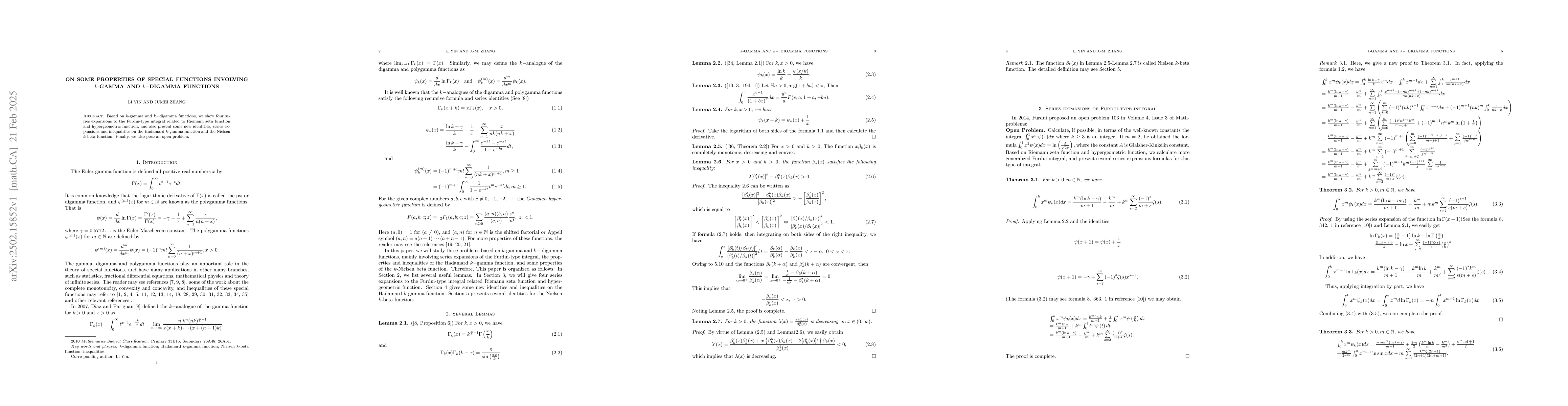 Thumbnail for On some properties of special functions involving $k$-gamma and
  $k$-digamma functions