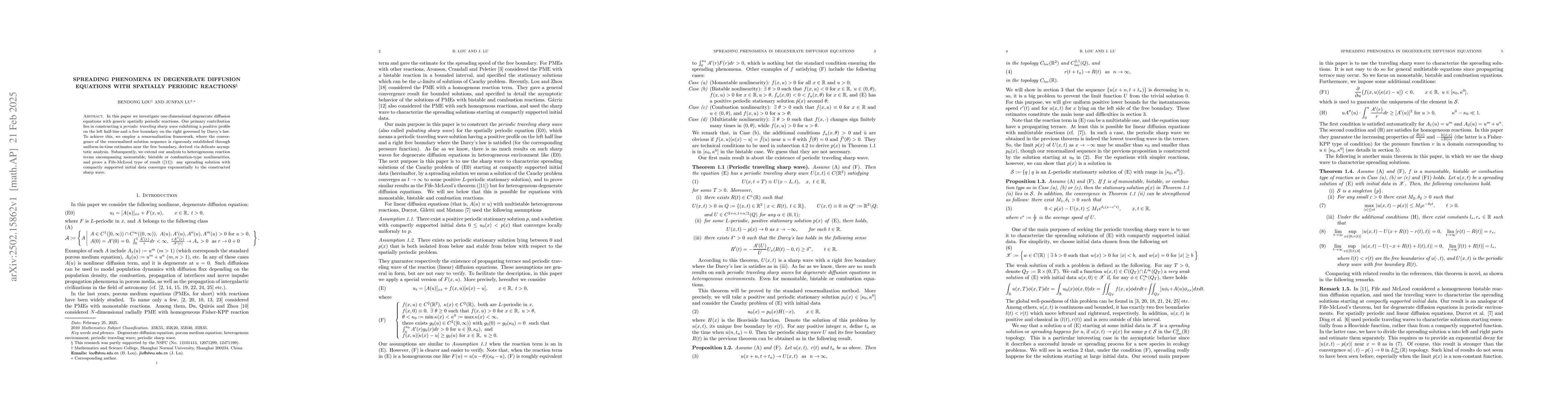 Thumbnail for Spreading Phenomena in Degenerate Diffusion Equations with Spatially
  Periodic Reactions