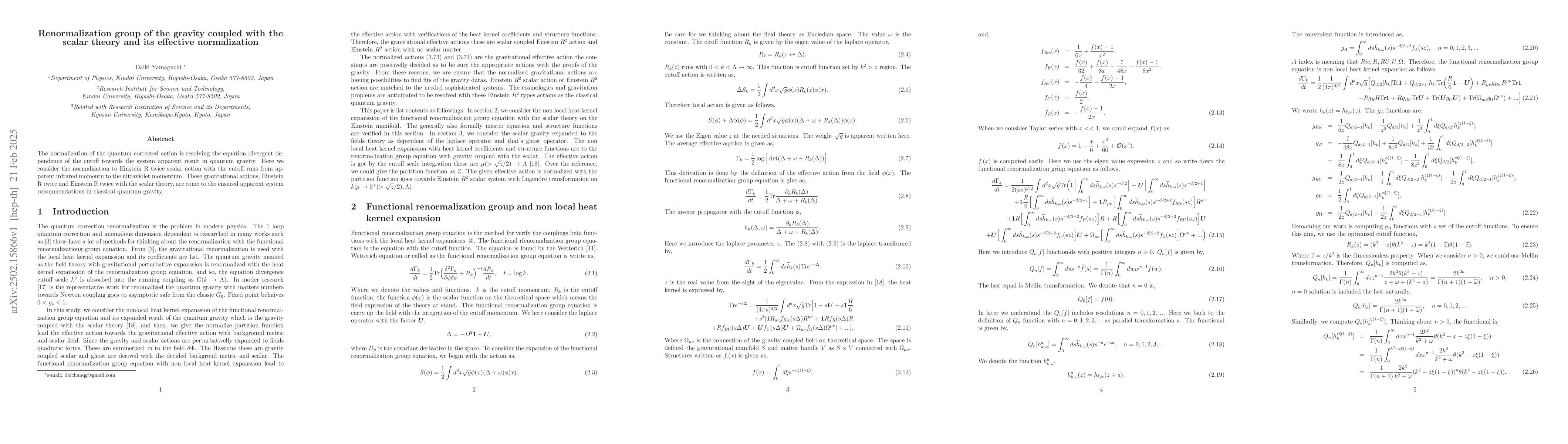 Thumbnail for Renormalization group of the gravity coupled with the scalar theory and
  its effective normalization