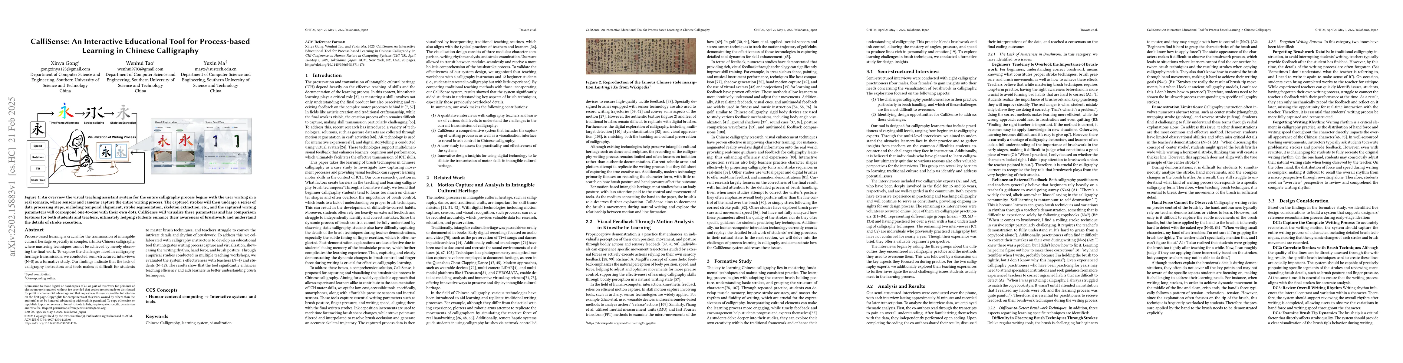 Thumbnail for CalliSense: An Interactive Educational Tool for Process-based Learning
  in Chinese Calligraphy