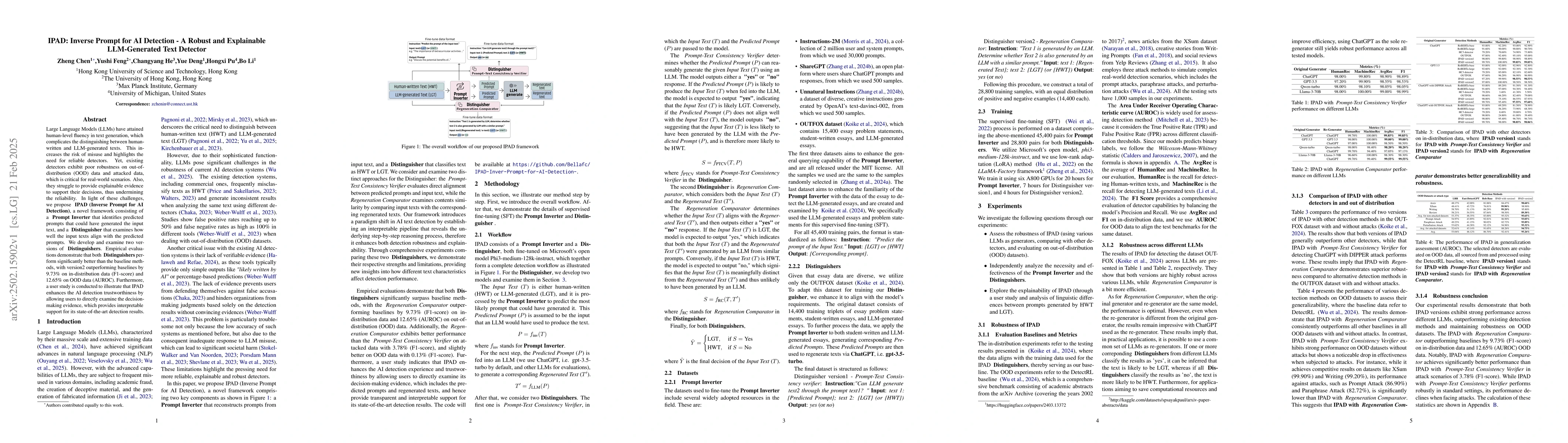 Thumbnail for IPAD: Inverse Prompt for AI Detection -- A Robust and Explainable
  LLM-Generated Text Detector