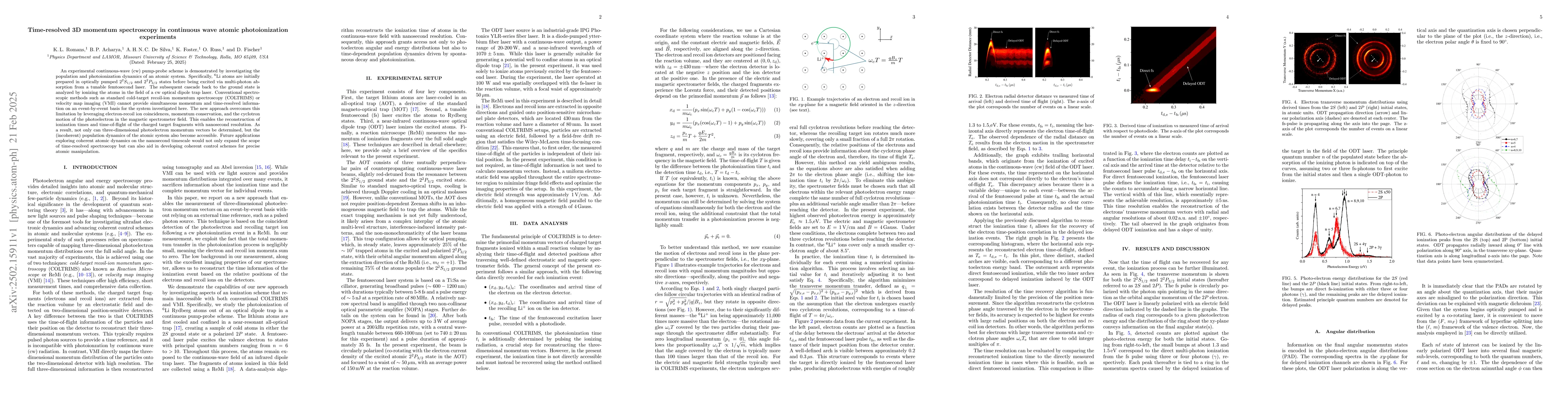Thumbnail for Time-resolved 3D momentum spectroscopy in continuous wave atomic
  photoionization