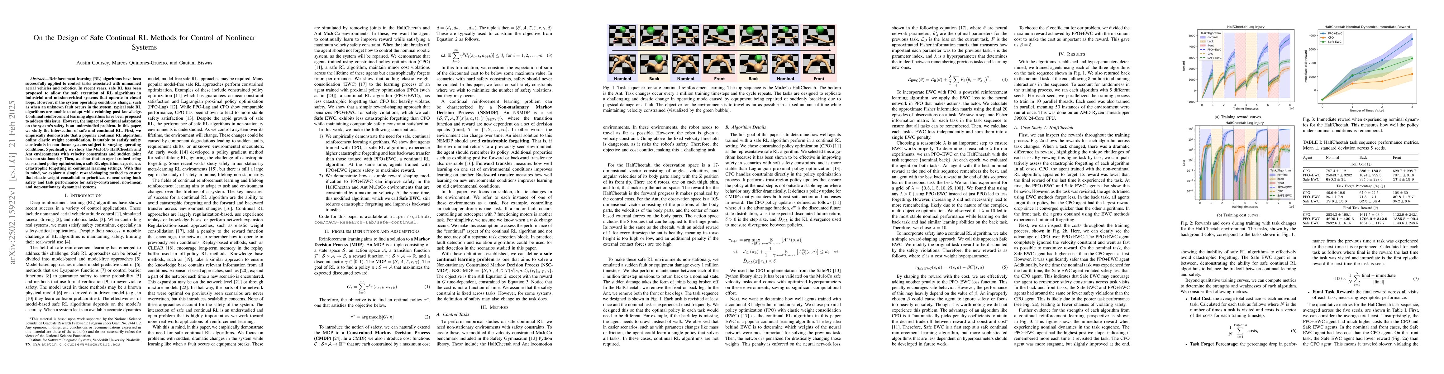 Thumbnail for On the Design of Safe Continual RL Methods for Control of Nonlinear
  Systems