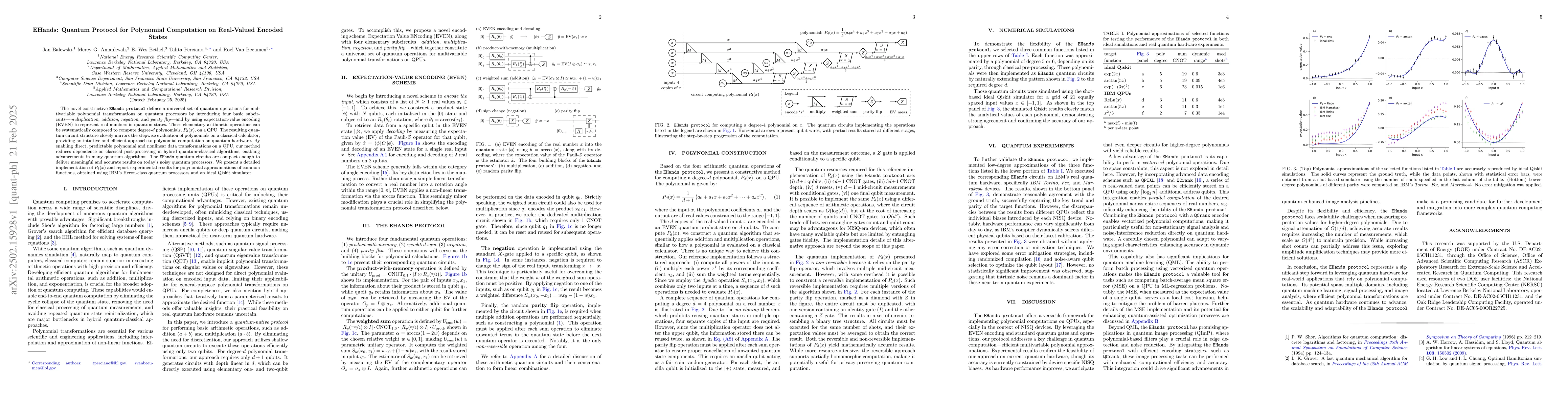 Thumbnail for EHands: Quantum Protocol for Polynomial Computation on Real-Valued
  Encoded States