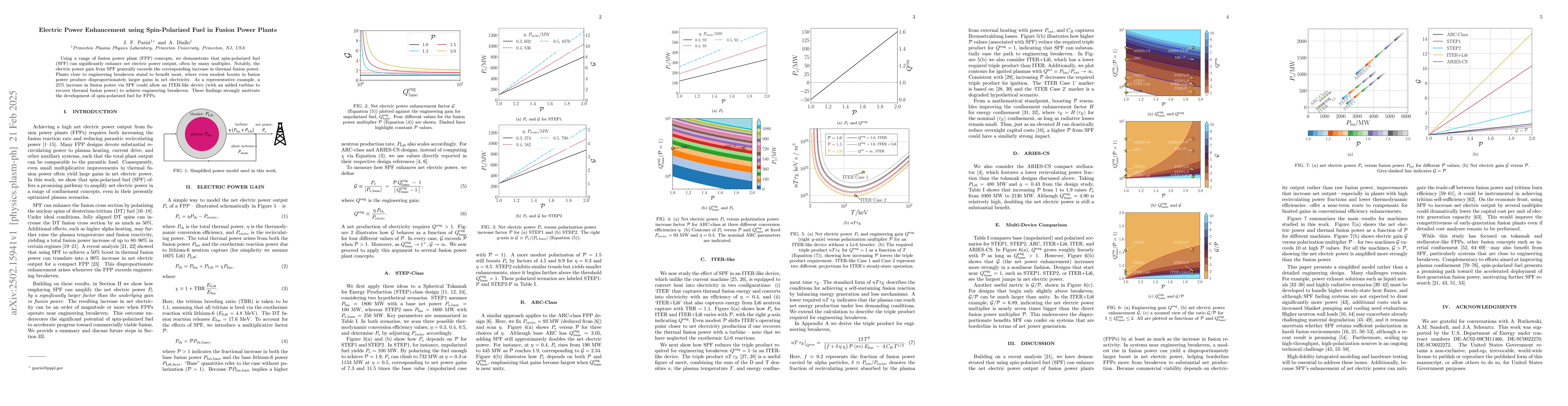 Thumbnail for Electric Power Enhancement using Spin-Polarized Fuel in Fusion Power
  Plants