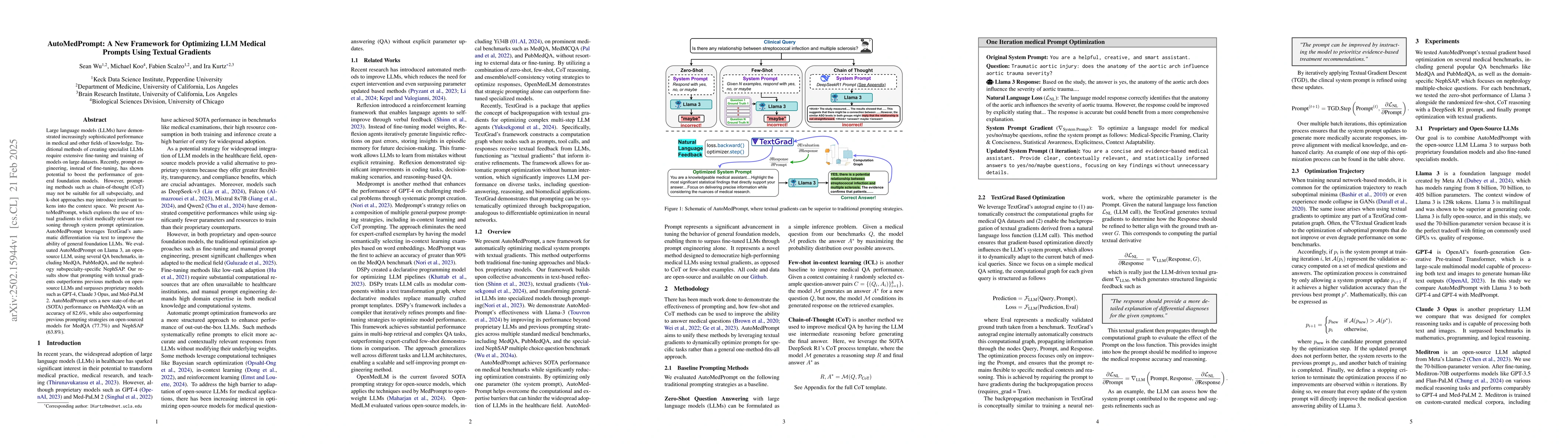 Thumbnail for AutoMedPrompt: A New Framework for Optimizing LLM Medical Prompts Using
  Textual Gradients
