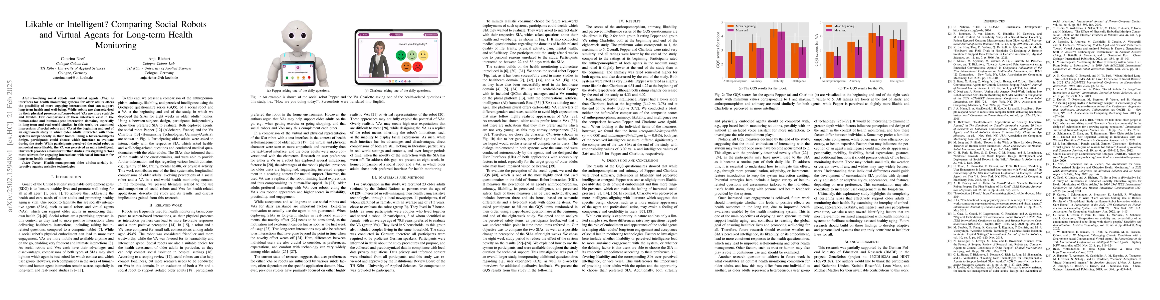 Thumbnail for Likable or Intelligent? Comparing Social Robots and Virtual Agents for
  Long-term Health Monitoring