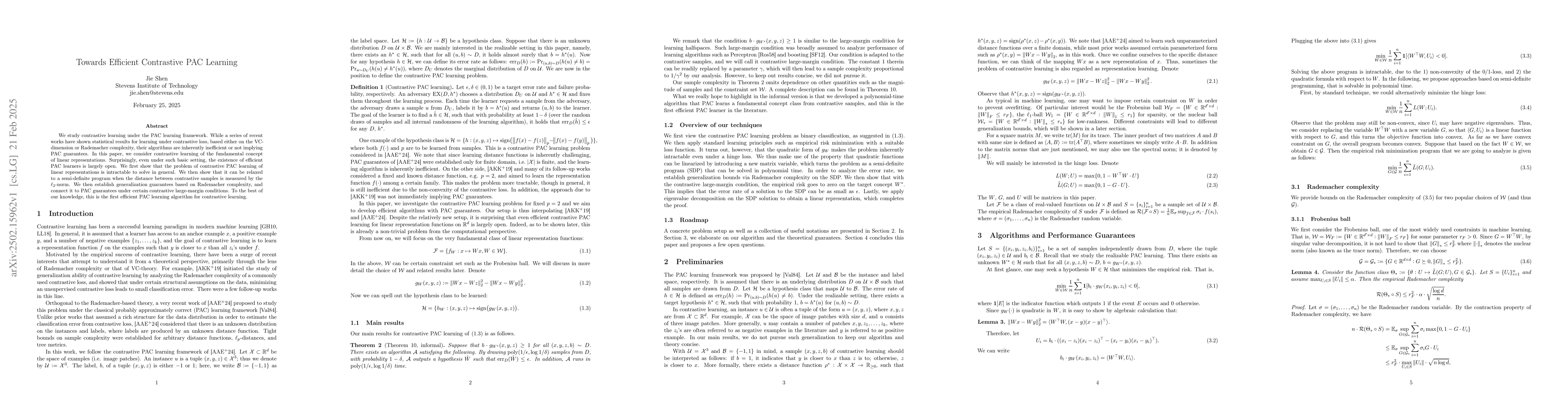 Thumbnail for Towards Efficient Contrastive PAC Learning