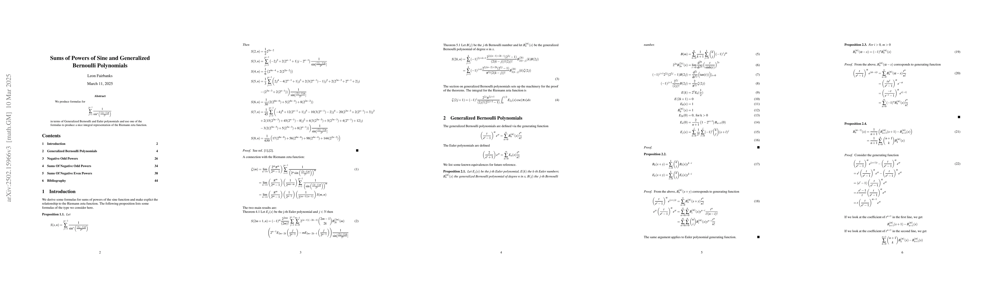 Thumbnail for Sums of Powers of Sine and Generalized Bernoulli Polynomials